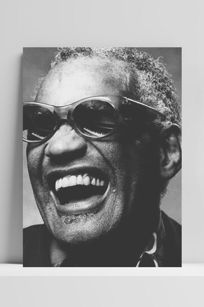 Ray Charles B&W op 3mm aluminium dibond