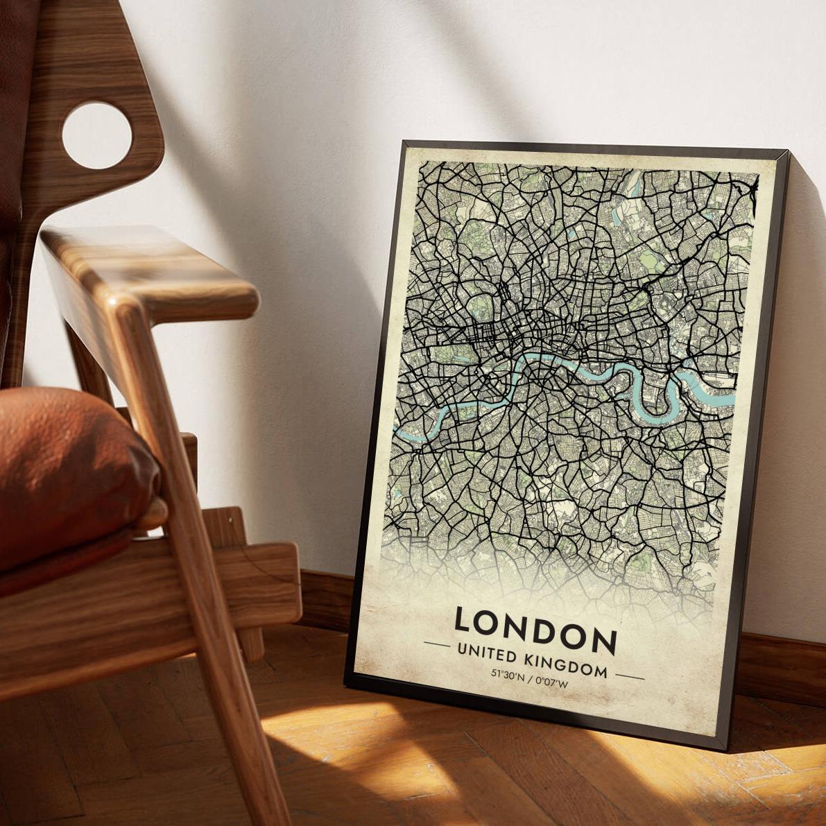 London Map United Kingdom Vintage poster sfeerbeeld 1