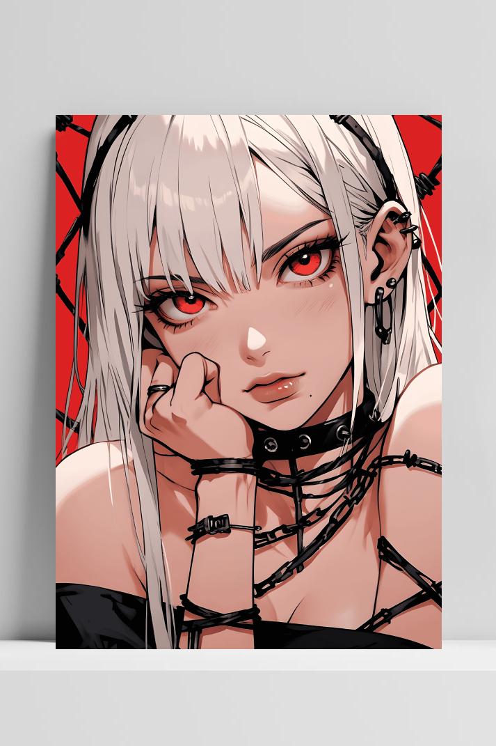 Animemeisje Kettingen op 3mm aluminium dibond