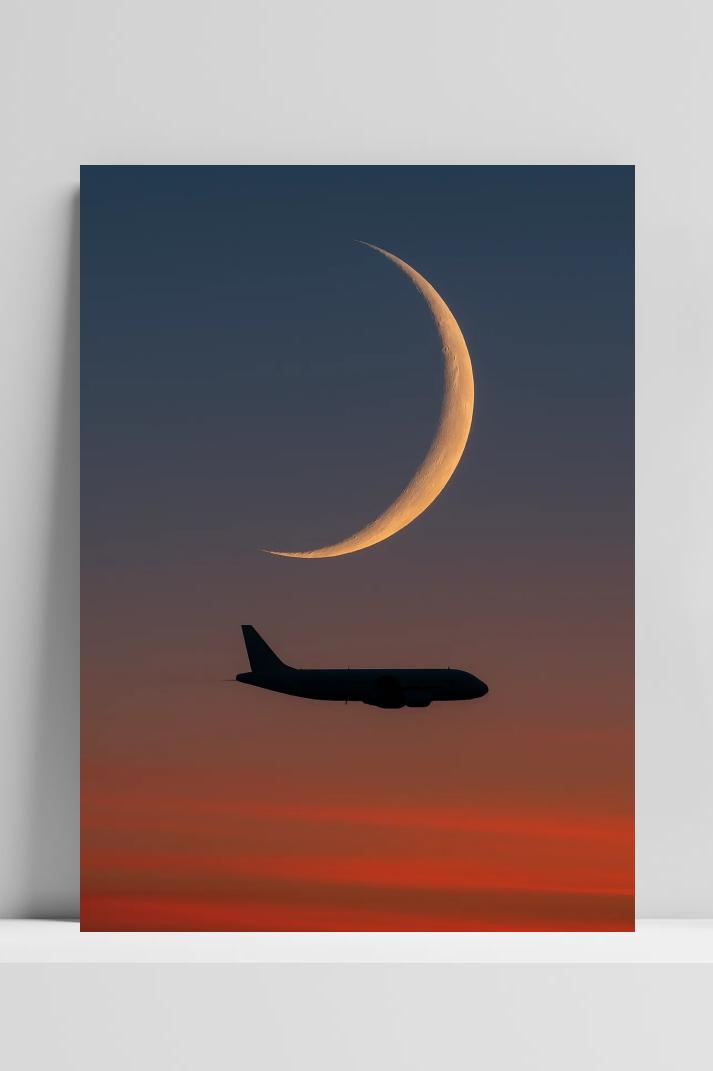 Crescent Moon Airplane op 3mm aluminium dibond