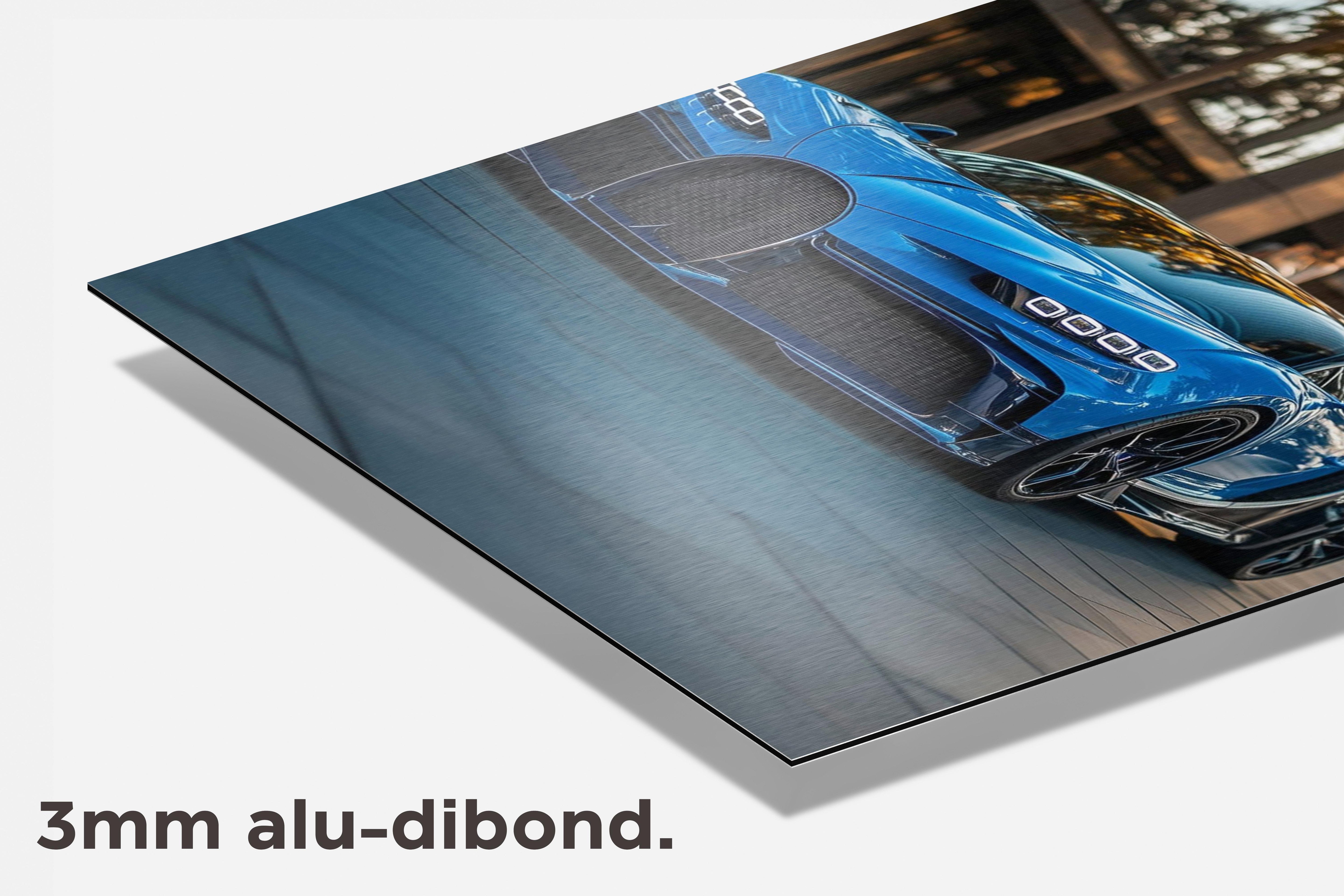 Blauwe Bugatti dibond detail