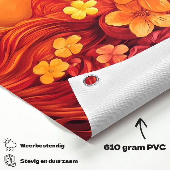 Tuinposter Godinnen Bloemen materiaal-detail: 610 grams weerbestendig PVC-doek
