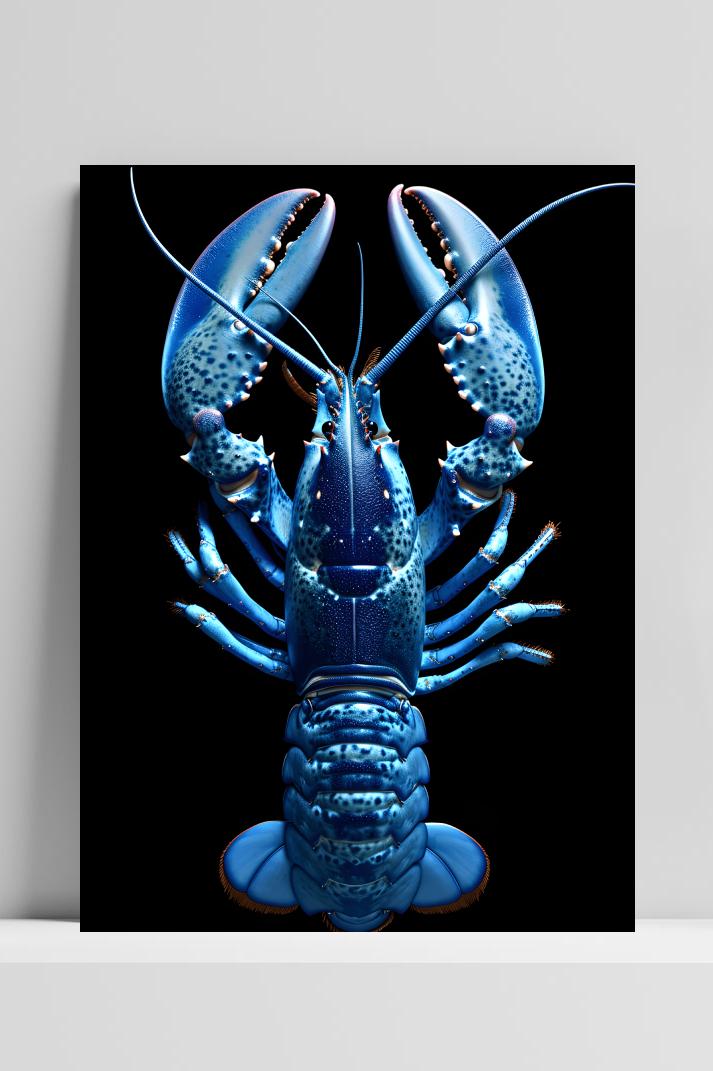 Blauwe Kreeft op 3mm aluminium dibond