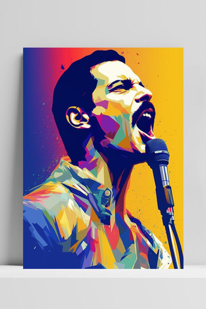 Freddie Pop Art Queen op 3mm aluminium dibond