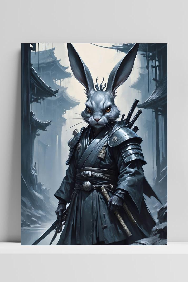 Konijn Samurai op 3mm aluminium dibond