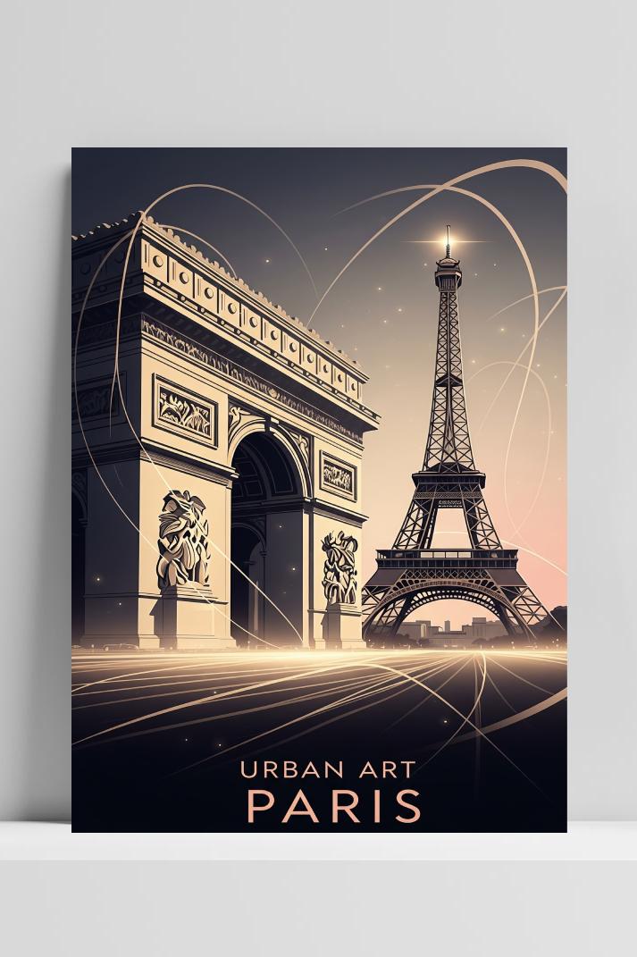 Paris Text Eiffel Tower Arc de Triomphe op 3mm aluminium dibond