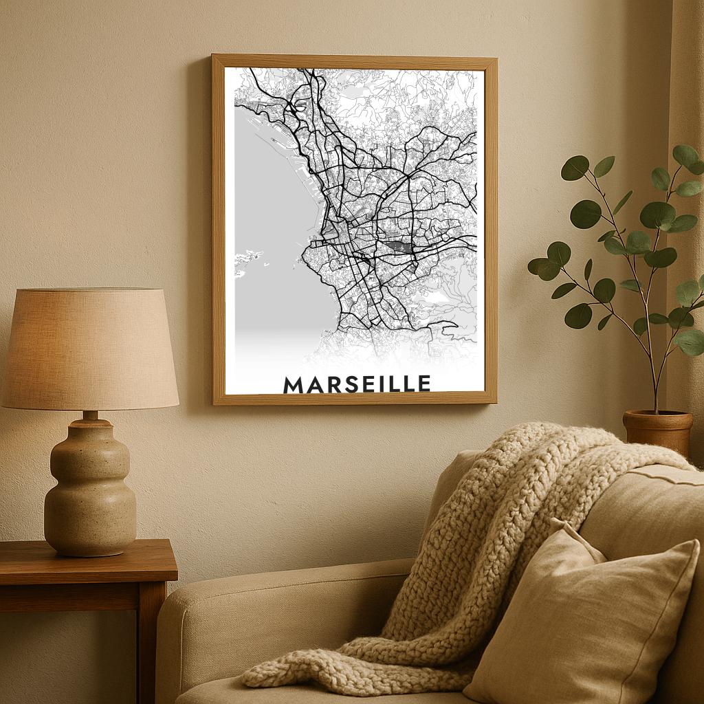 Marseille Map France White poster sfeerbeeld 2