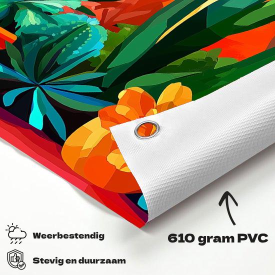 Tuinposter Vetplanten materiaal-detail: 610 grams weerbestendig PVC-doek