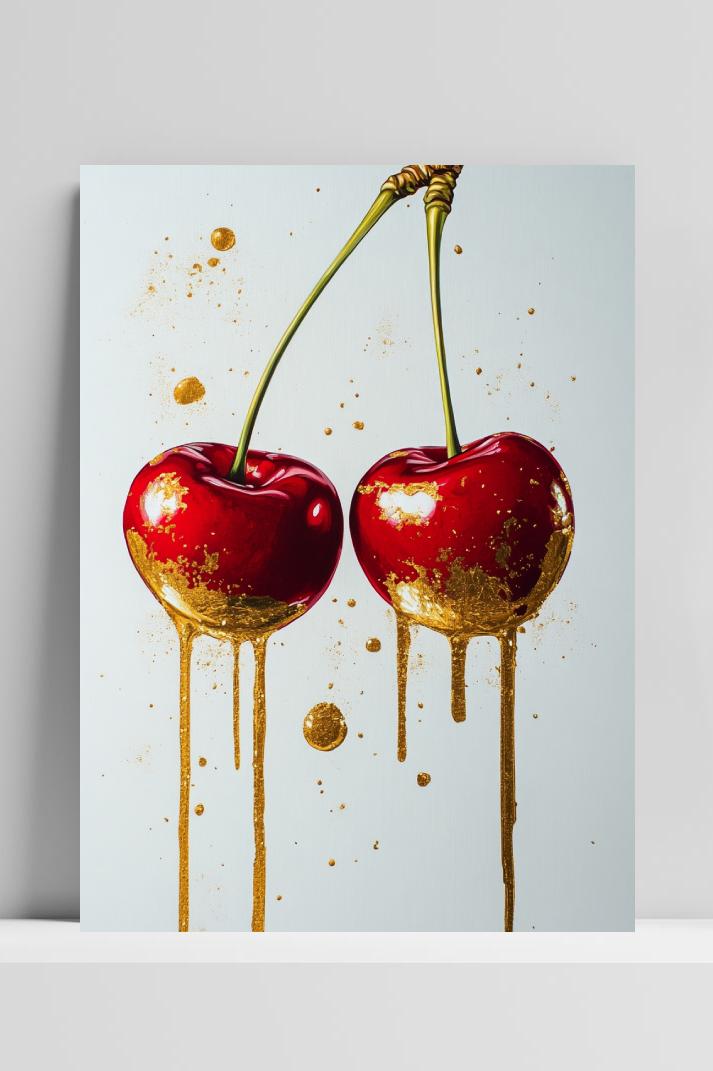 Cherries Gold Paint op 3mm aluminium dibond