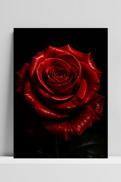 Póster Red Rose Black Background Minimalist
