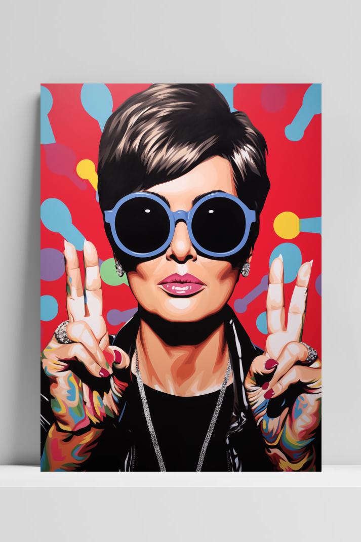 Kris Jenner Blauw op 3mm aluminium dibond