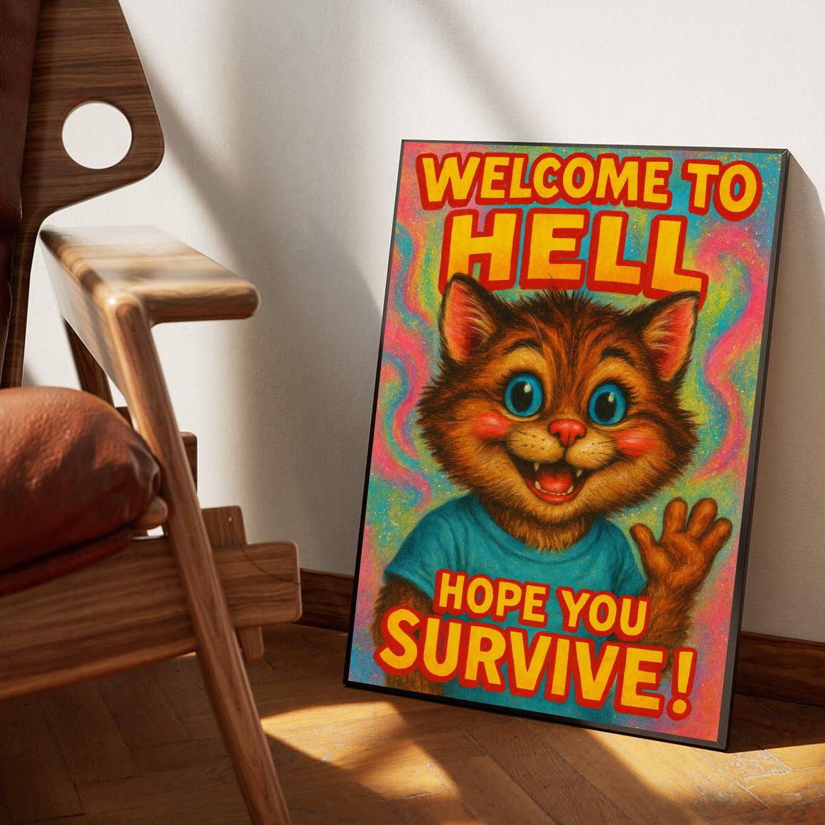 Welcome To Hell Cat Text poster sfeerbeeld 1