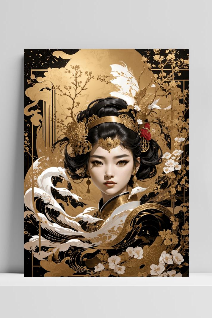 Golven Oriental Abstract op 3mm aluminium dibond