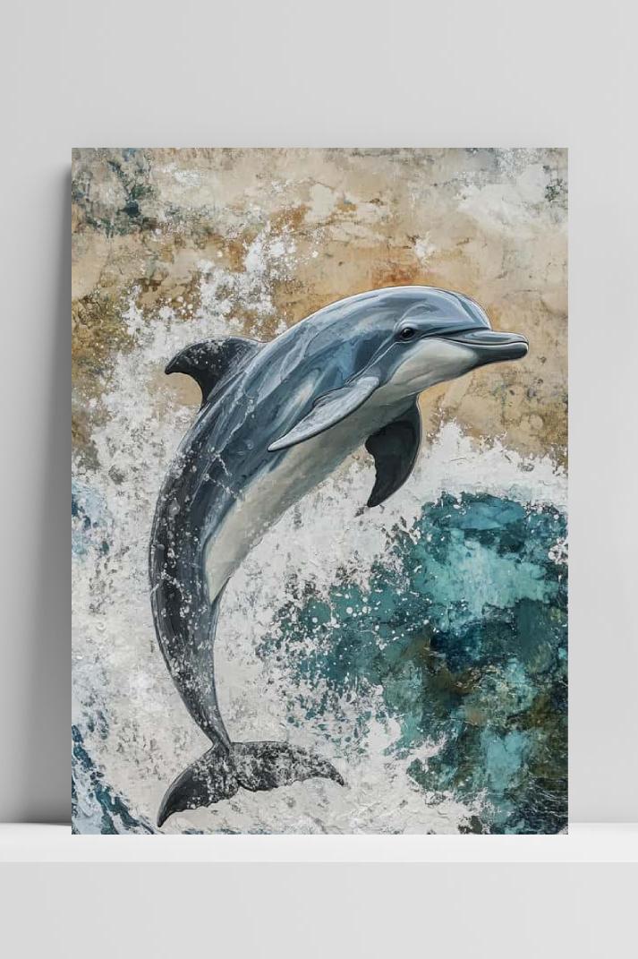 Dolphin Aquarel op 3mm aluminium dibond