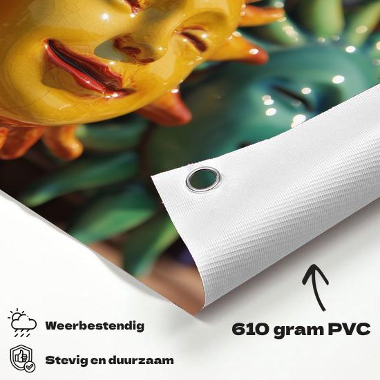 Tuinposter Zon Keramiek materiaal-detail: 610 grams weerbestendig PVC-doek
