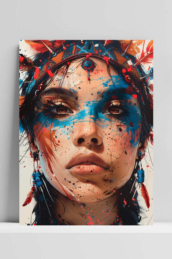 Inheems Portret op 3mm aluminium dibond