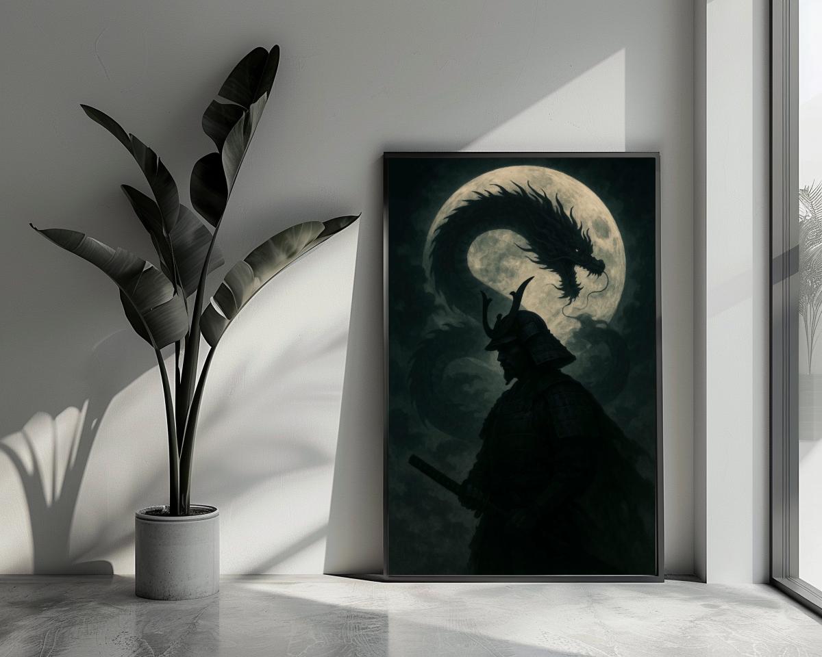 Samurai Dragon B&W poster van 25 Artstreet