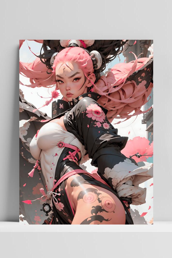 Roze Vechtmeisje op 3mm aluminium dibond