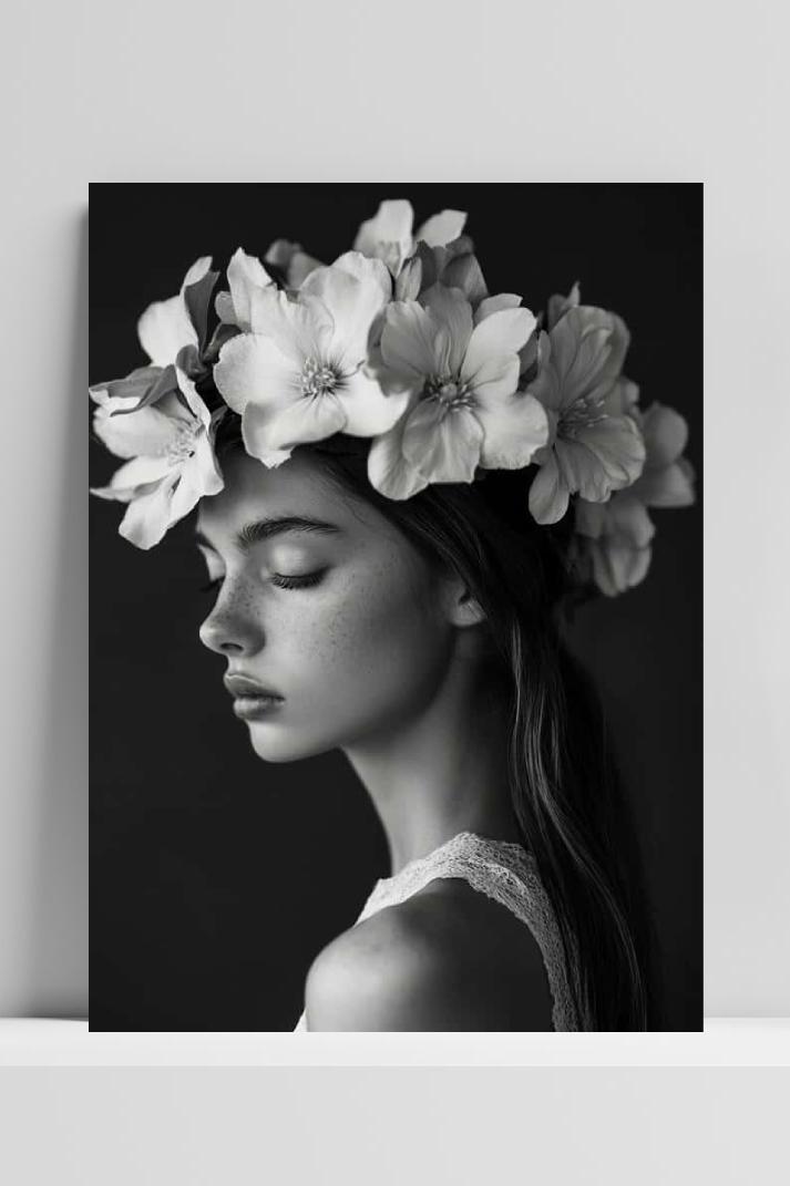 Flowers Woman B&W op 3mm aluminium dibond