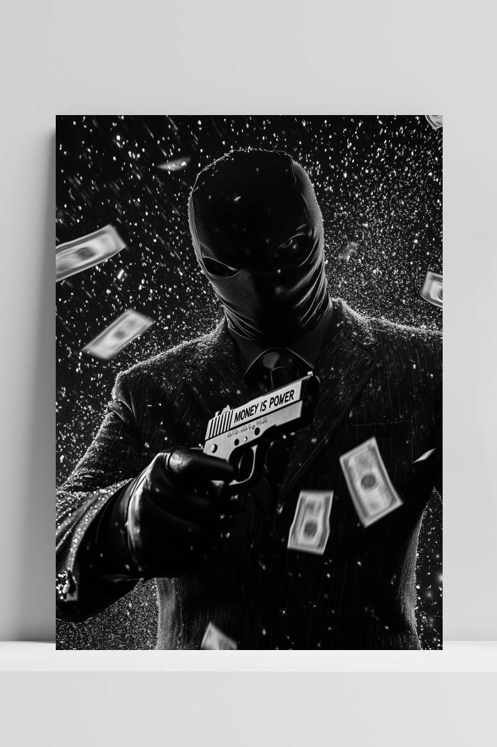 Money is Power op 3mm aluminium dibond