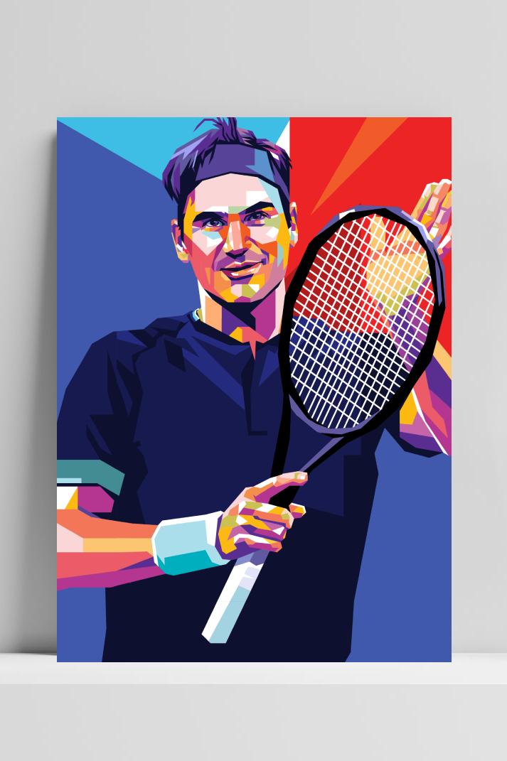 Roger Federer blauw op 3mm aluminium dibond