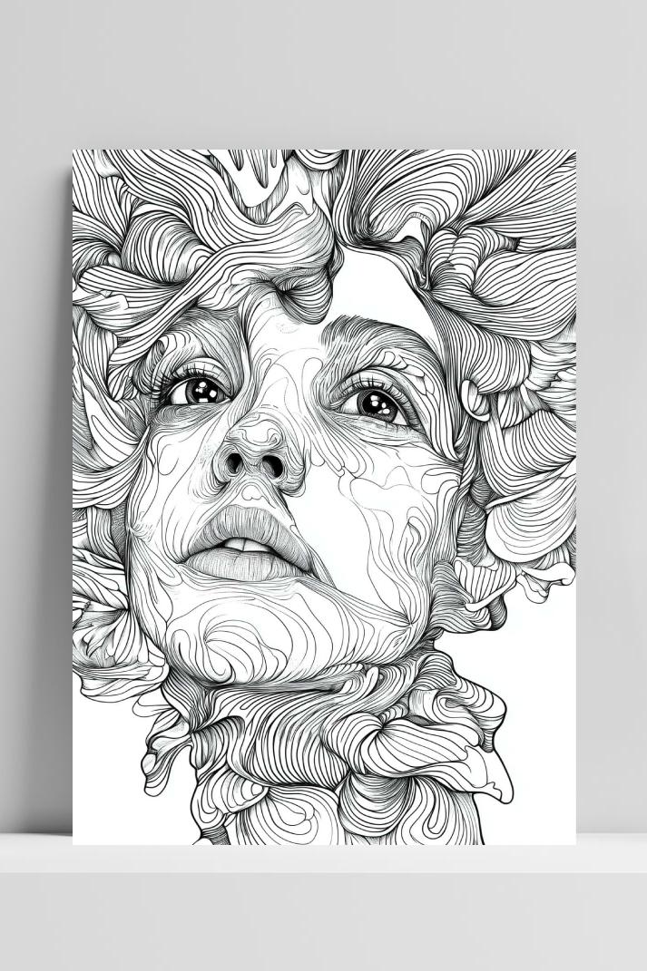 Portrait Line Art B&W op 3mm aluminium dibond