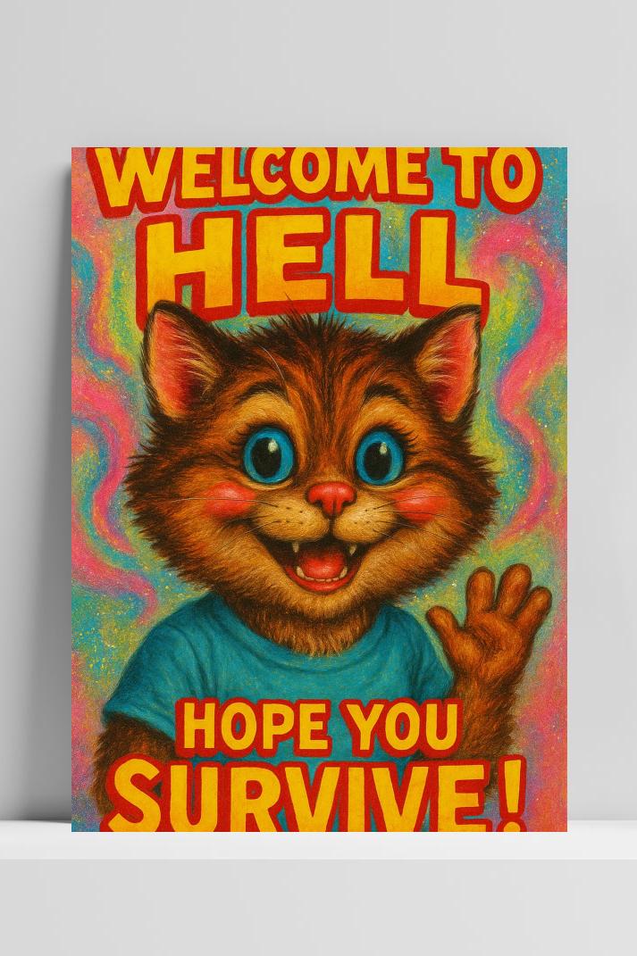 Welcome To Hell Cat Text op 3mm aluminium dibond