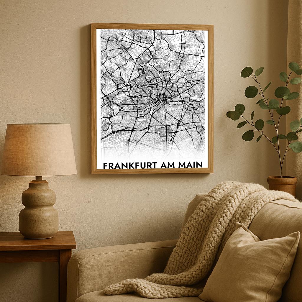 Frankfurt am Main Map Deutschland White poster sfeerbeeld 2