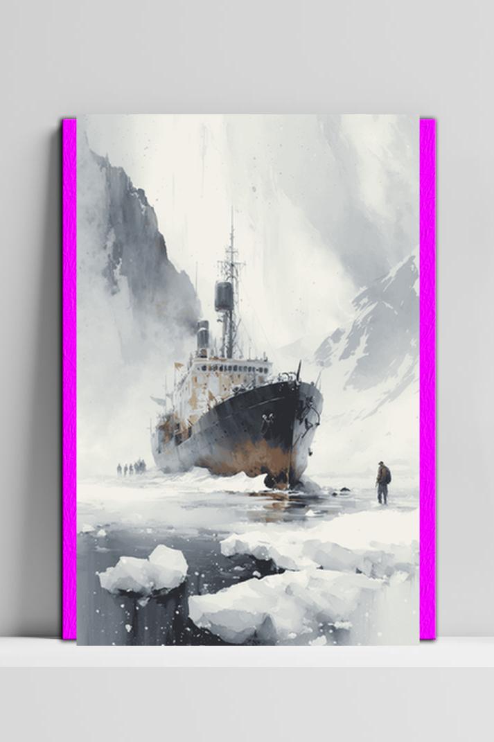 Schip in Winter op 3mm aluminium dibond