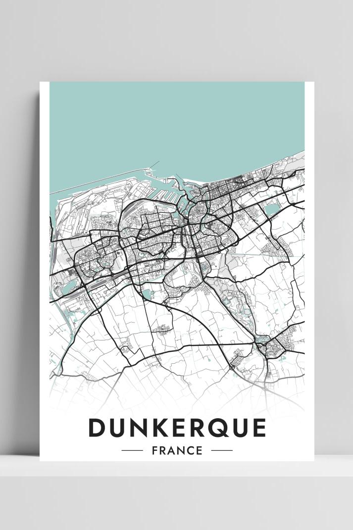 Duinkerke Kaart Frankrijk op 3mm aluminium dibond