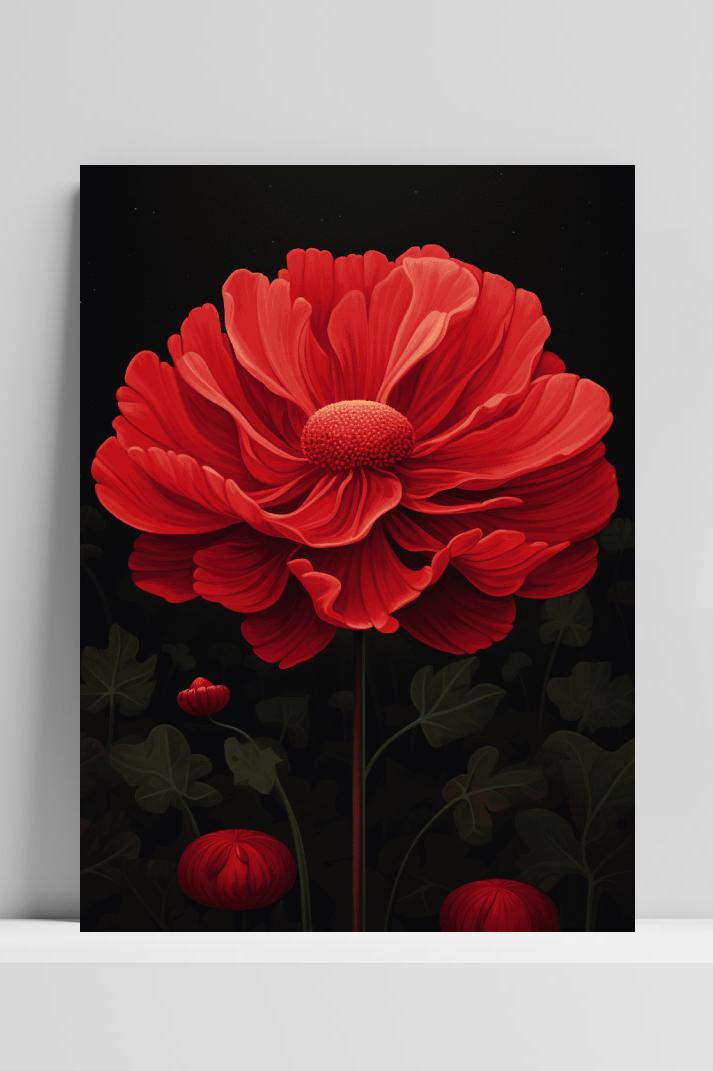 Rode Bloem op 3mm aluminium dibond