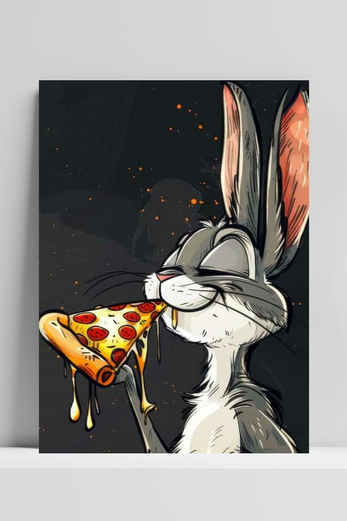 Bugs Bunny Pizza op 3mm aluminium dibond