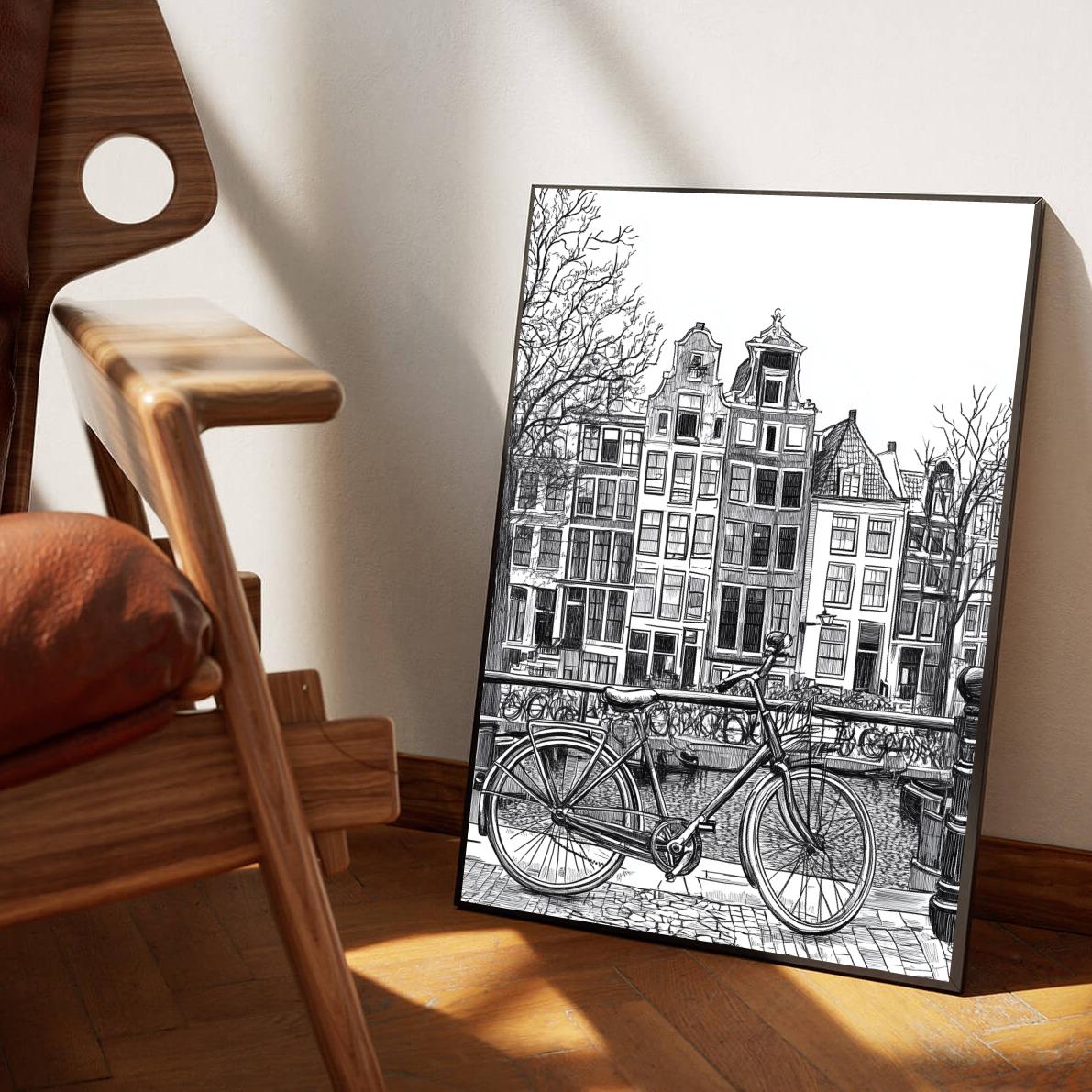 Amsterdam Bicycle B&W poster sfeerbeeld 1