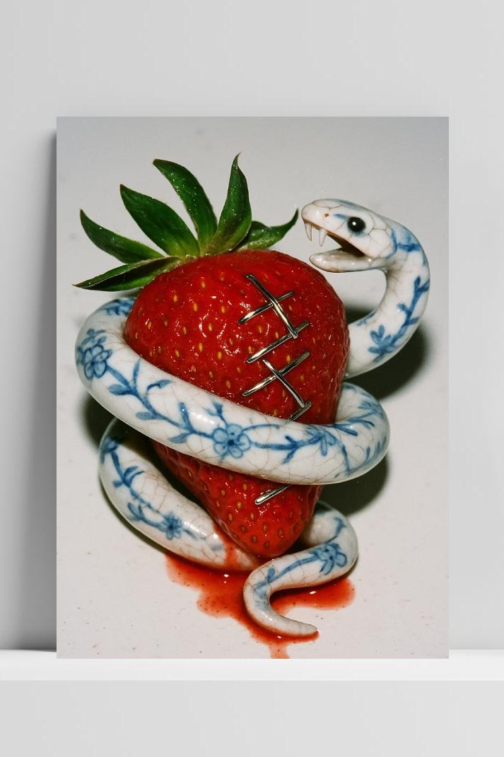 Strawberry Snake Sculpture dans un intérieur