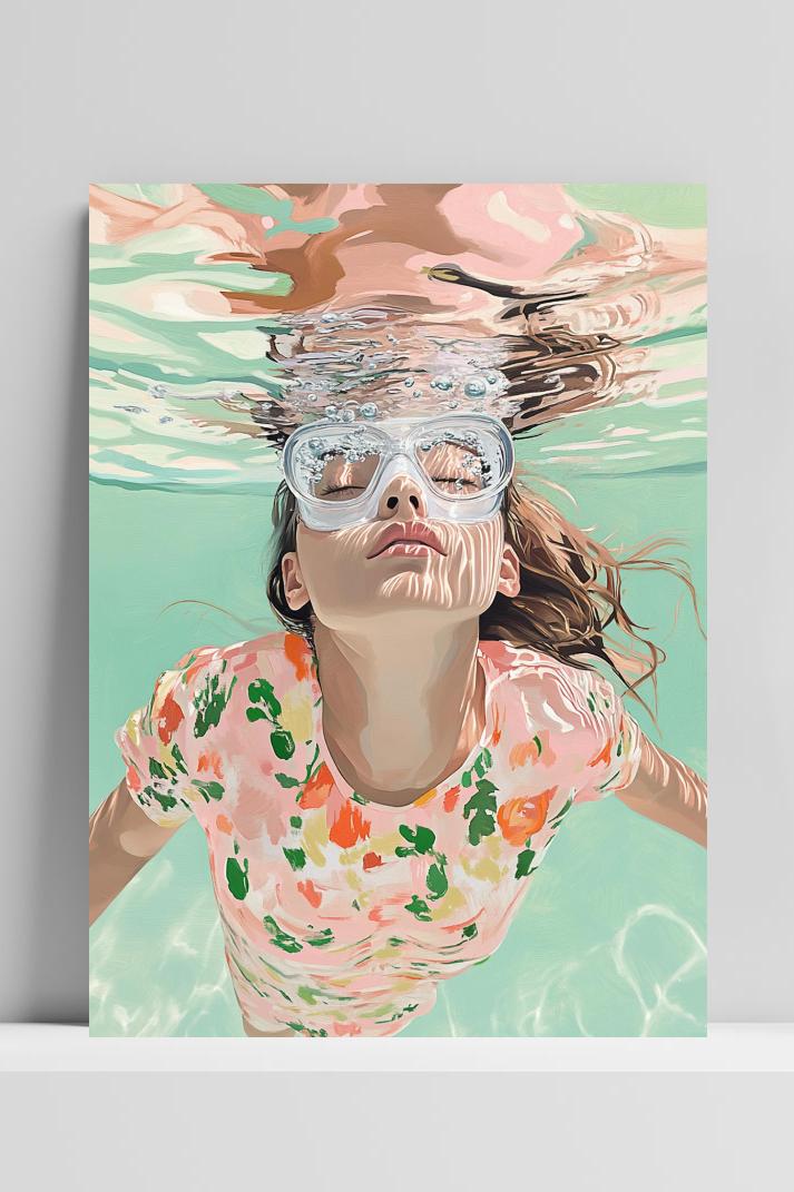 Girl Swimming op 3mm aluminium dibond