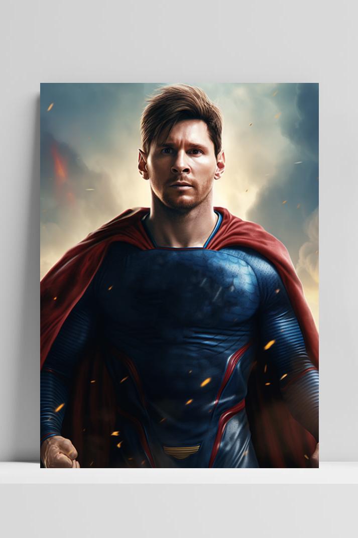 Messi Superheld op 3mm aluminium dibond