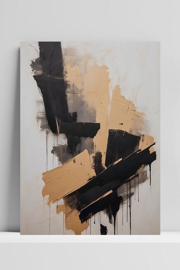 Abstract Zwart Geel op 3mm aluminium dibond