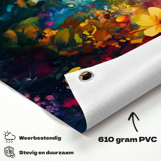 Tuinposter Gele Bloemen materiaal-detail: 610 grams weerbestendig PVC-doek