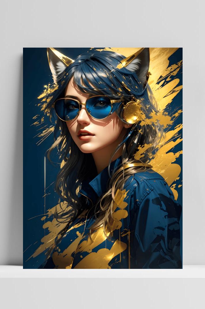 Gouden Vrouw Gamer op 3mm aluminium dibond