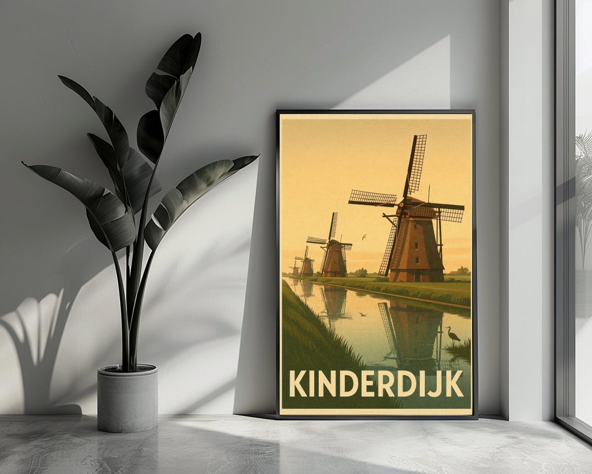 Kinderdijk Text Vintage poster van 25 Artstreet