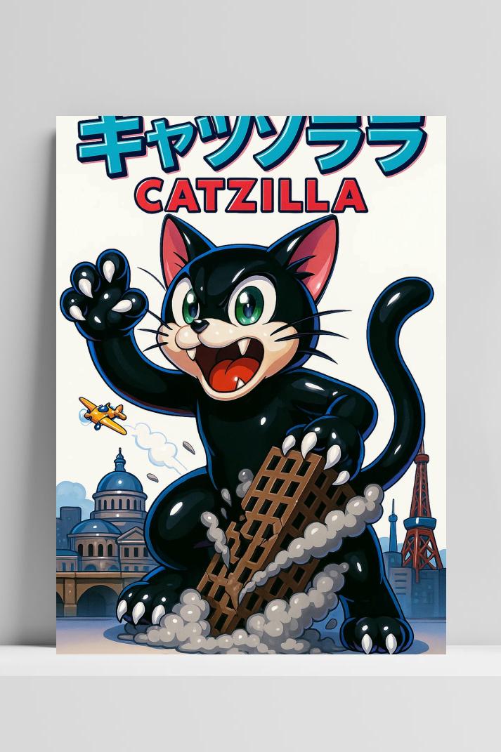 Catzilla Cartoon Text op 3mm aluminium dibond