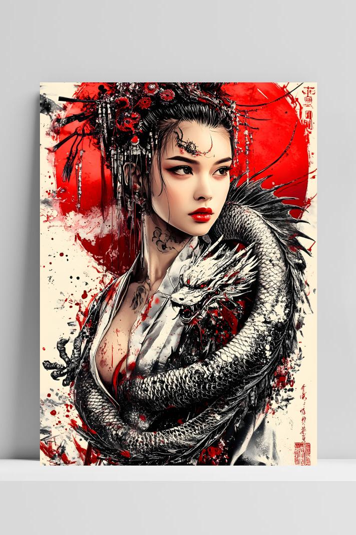 Drakenmeisje op 3mm aluminium dibond