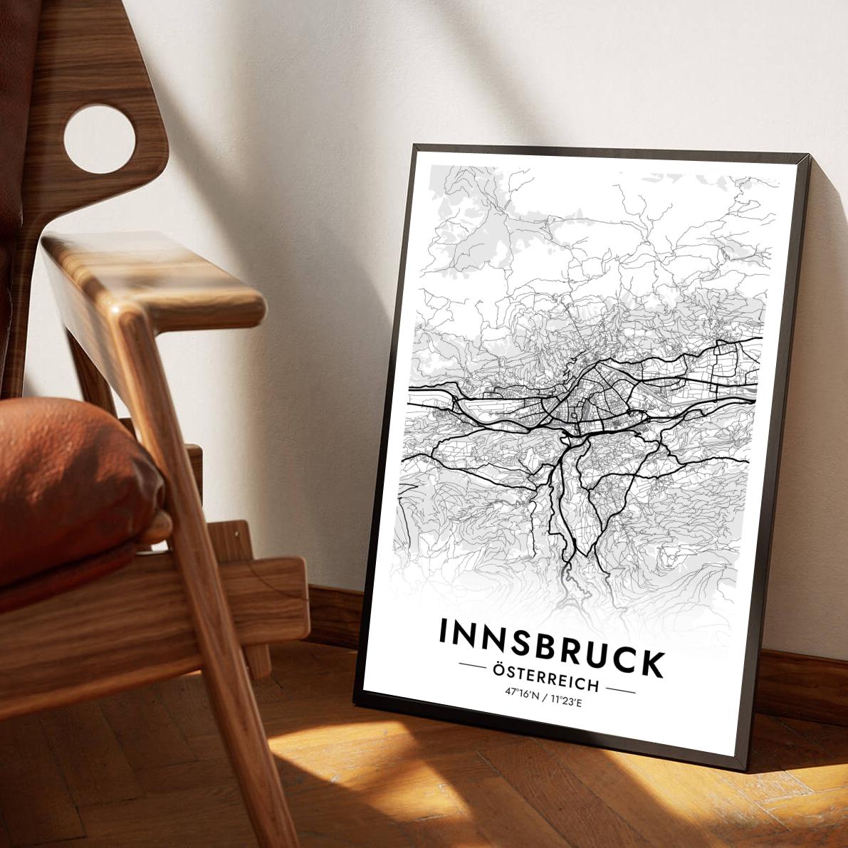 Innsbruck Map Österreich White poster sfeerbeeld 1