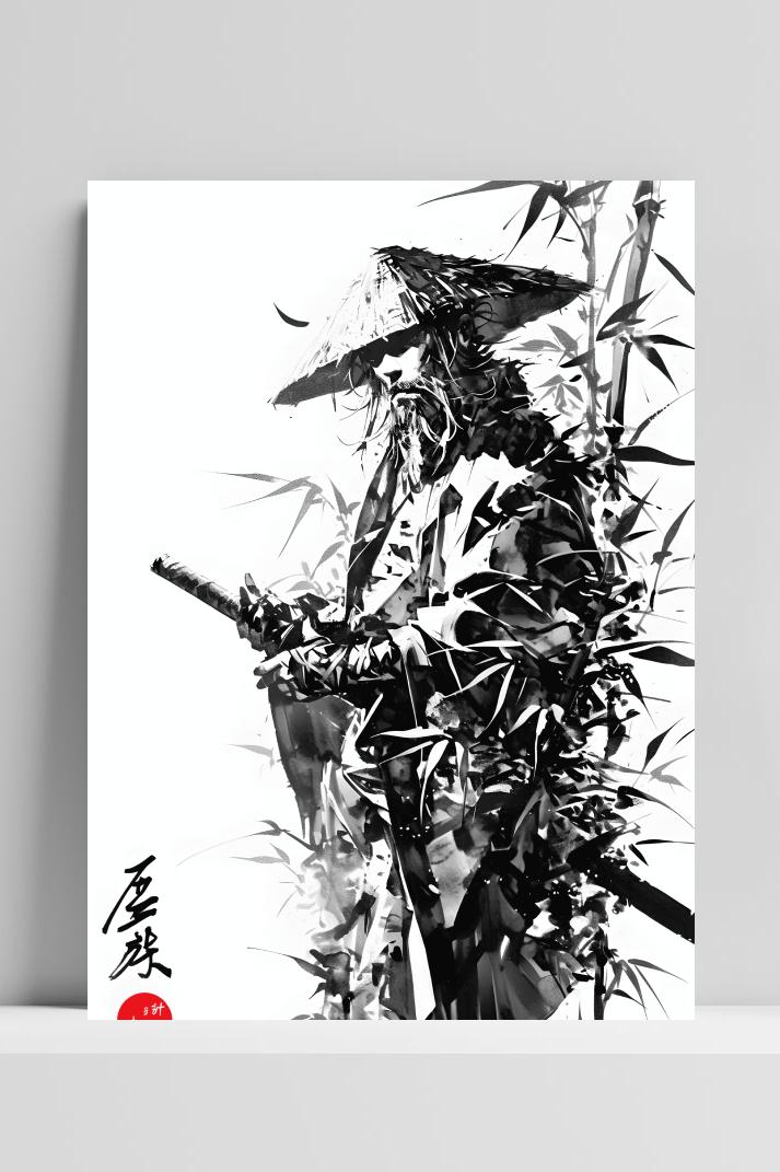 Oude Samoerai op 3mm aluminium dibond