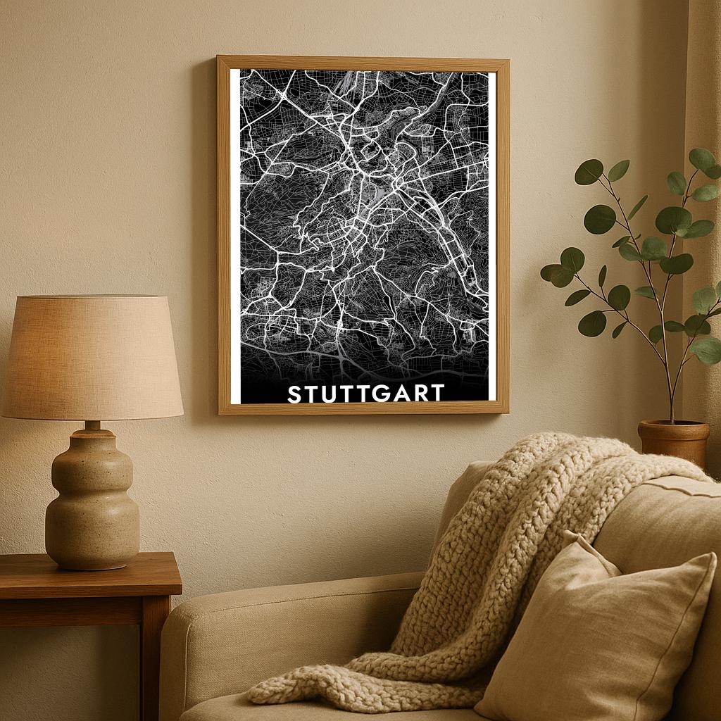 Stuttgart Map Deutschland Black poster sfeerbeeld 2