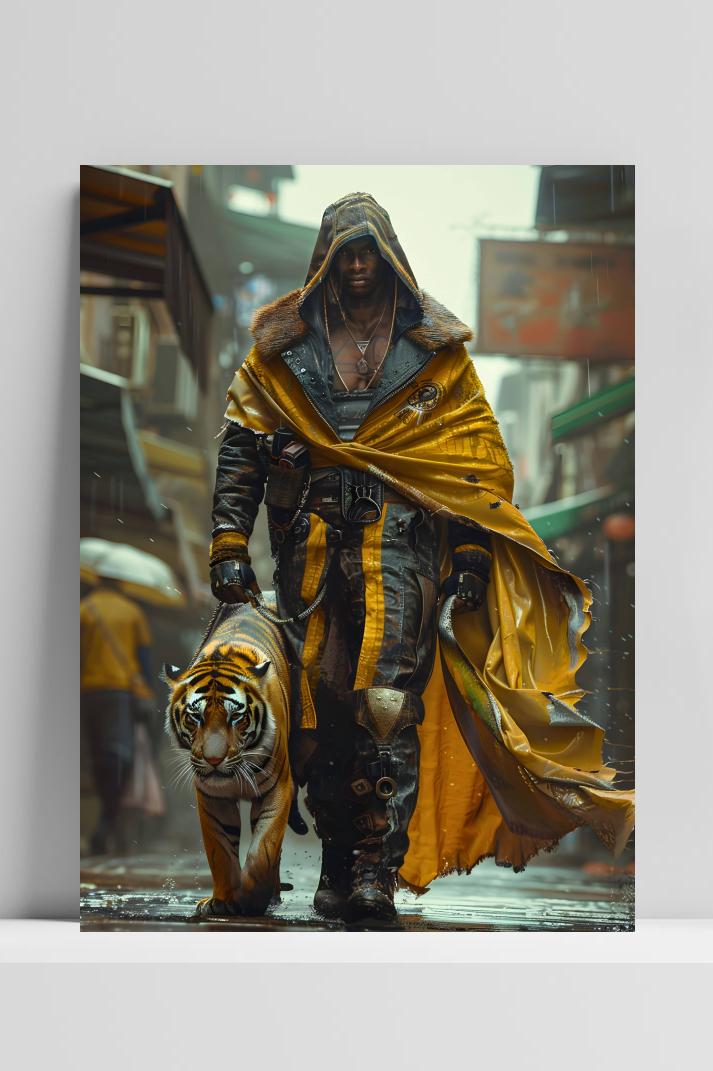 Man met Tijger op 3mm aluminium dibond