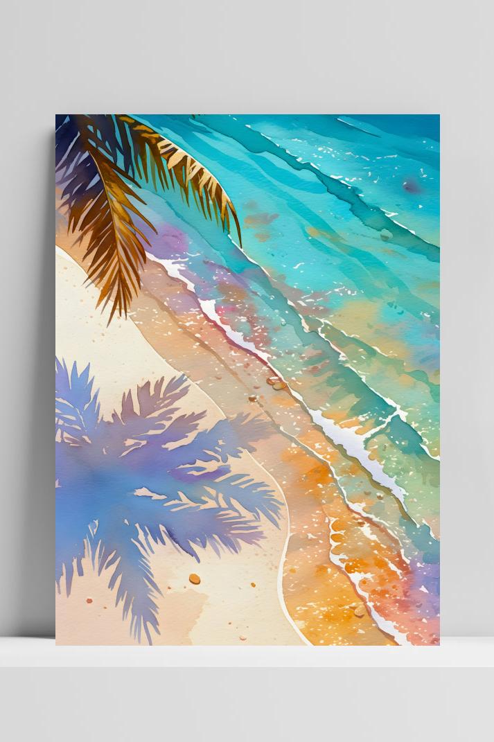 Strand Aquarel op 3mm aluminium dibond