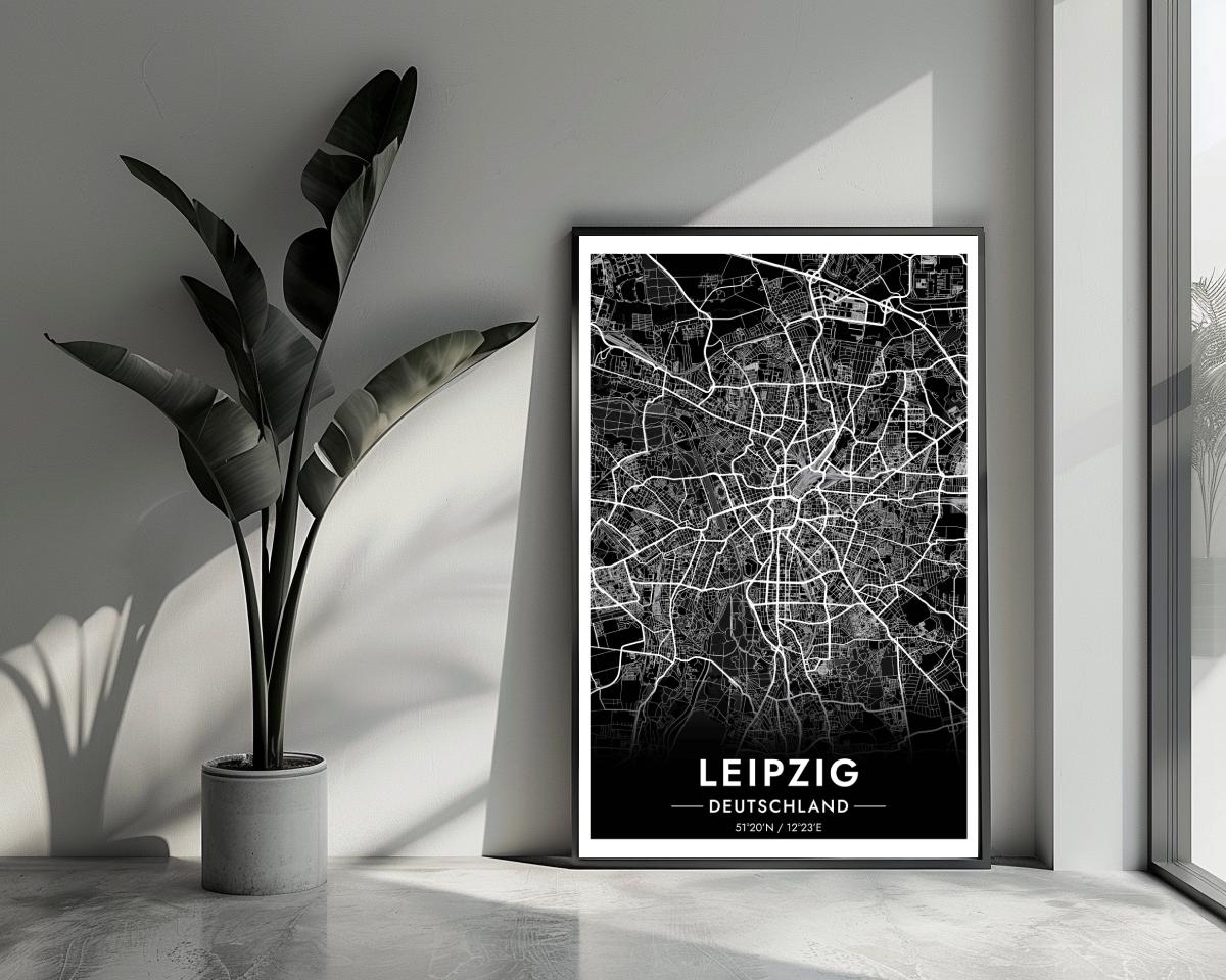 Leipzig Map Deutschland Black poster van 25 Artstreet
