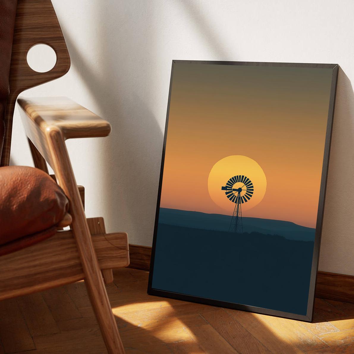 Windmill Sunset Minimalistic poster sfeerbeeld 3