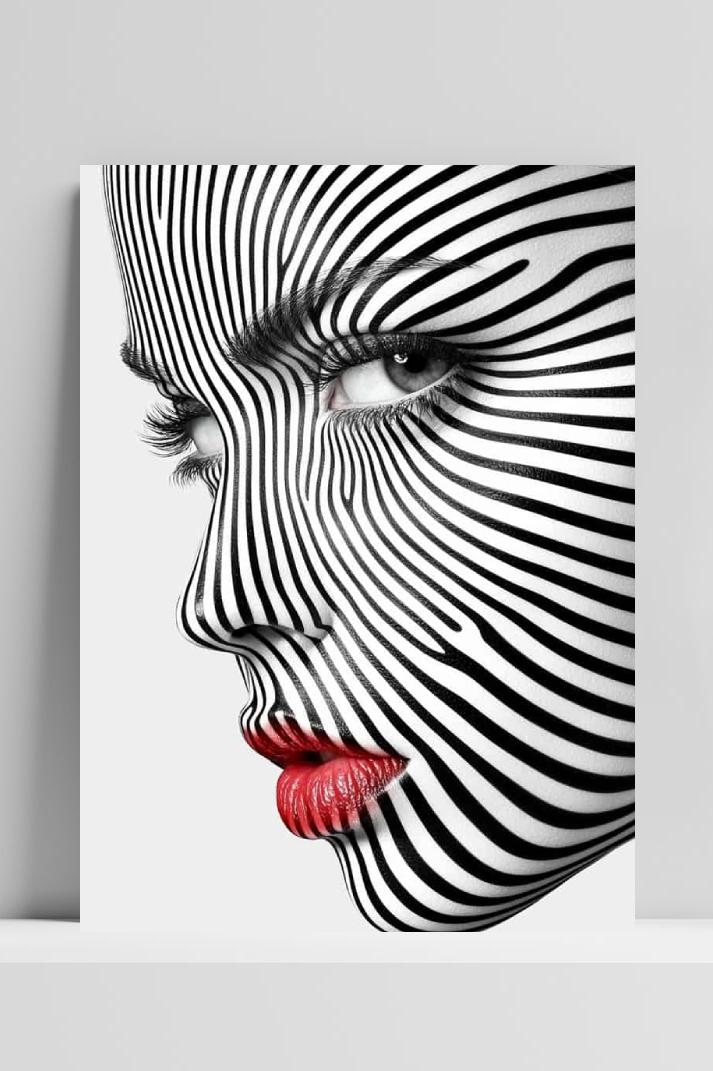 Strepen Vrouwenportret op 3mm aluminium dibond